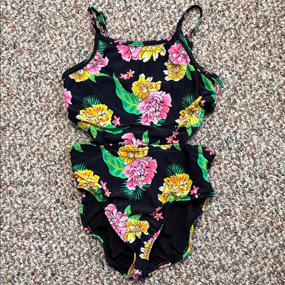 Floral Kids Swim One Piece with Open Sides- 6/6X
